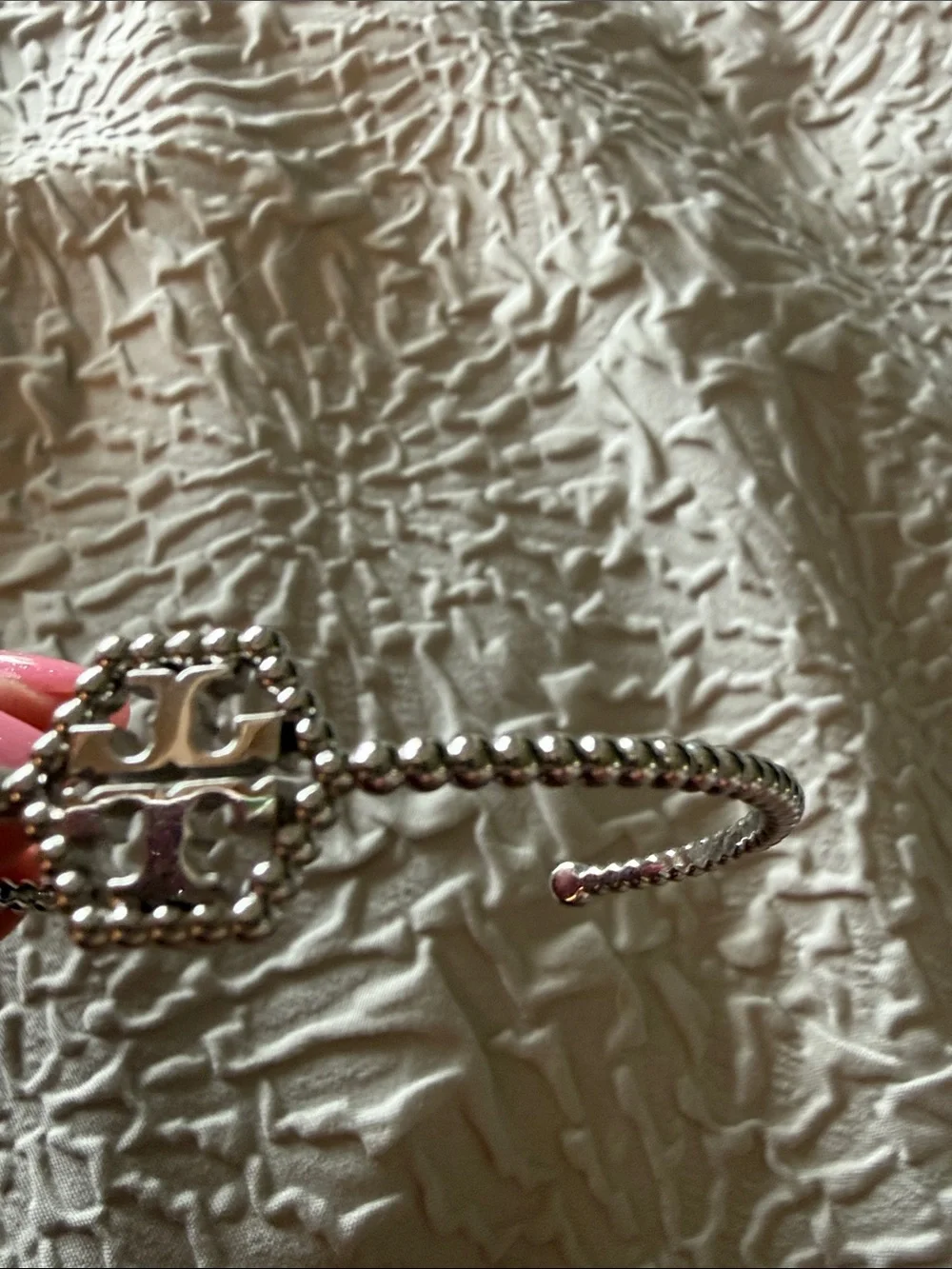 Tory Burch Silver Logo Beaded Adjustable Bracelet